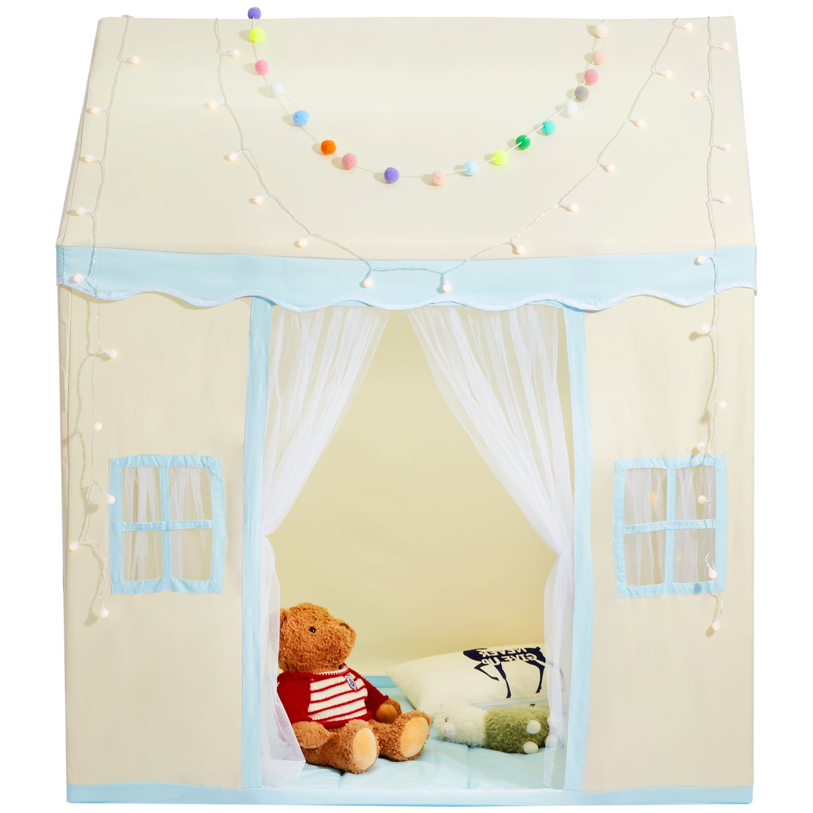 Beige Kids Play Tent Castle With Mat And Lamp For Indoor Outdoor_voghion.com
